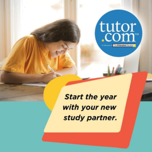Promotional image for tutor.com reading start the year with your new study partner.