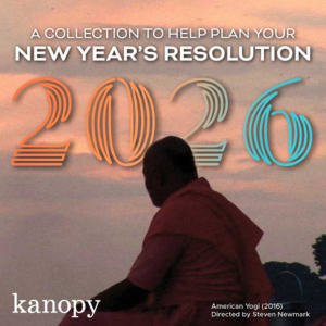 Promotional graphic for Kanopy streaming service for New Year's Resolutions