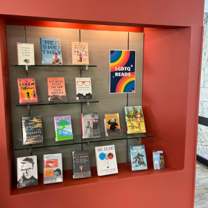 Photo of the LGBTQ Reads Pride Month book display at the Main Library